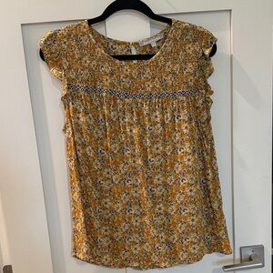 Daniel Rainn Yellow Floral Blouse with Blue Accents NWOT